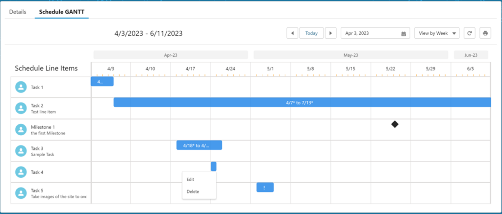 The new Gantt-style chart added to TrebleHook's Scheduling Object