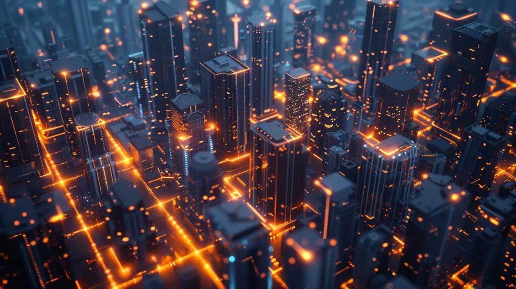 Futuristic city showcasing AI in the AEC industry